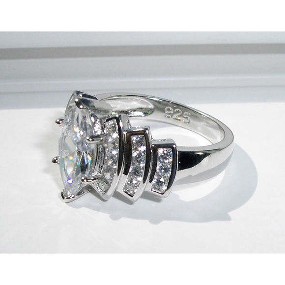 925 STERLING SILVER Marquise Cubic Zirconia Stair Step Tier Ring - Picture 11 of 16
